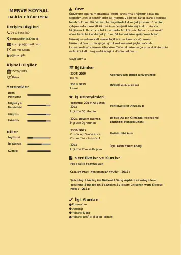 Yabancı Dil Öğretmeni Cv Örnekleri cv indir